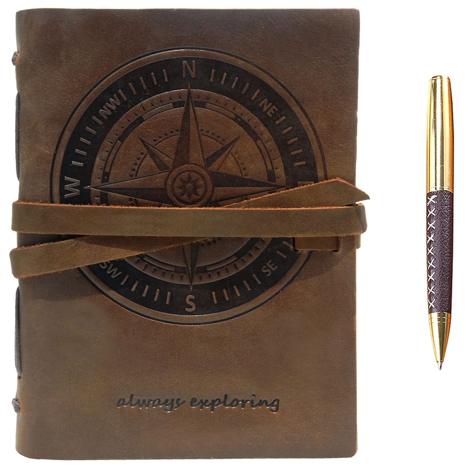 Leather Bound Journal for Men and Women, Handmade Gift Set with Nautical Comp…