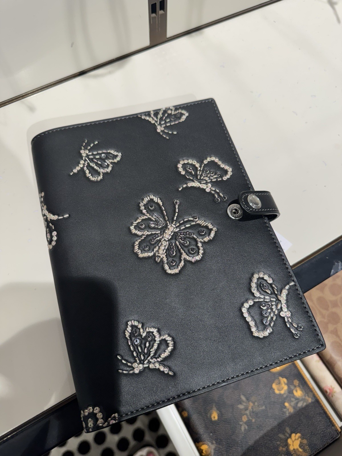 Coach Butterfly Black Leather Notebook NWT 2025 Silver Embossed CCF42 Sold Out