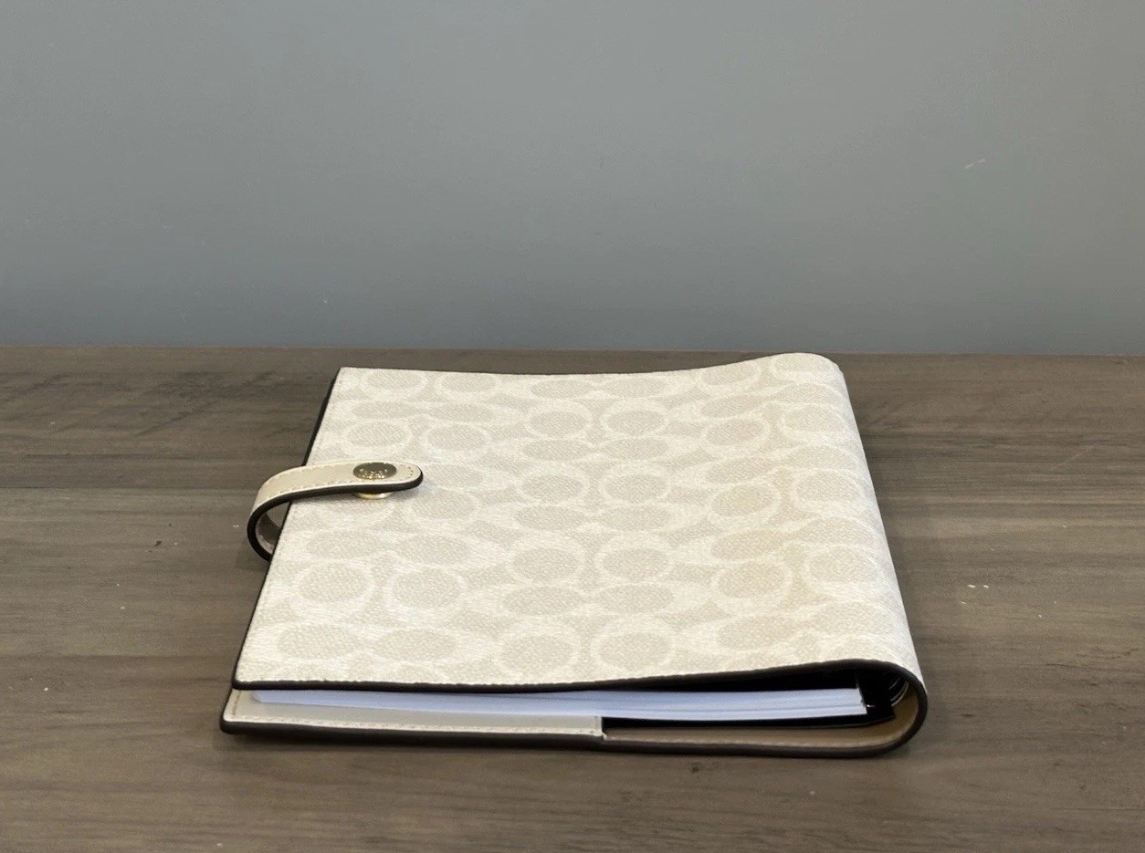 NWT Coach Notebook In Signature Canvas Smooth Leather White Chalk CZ198
