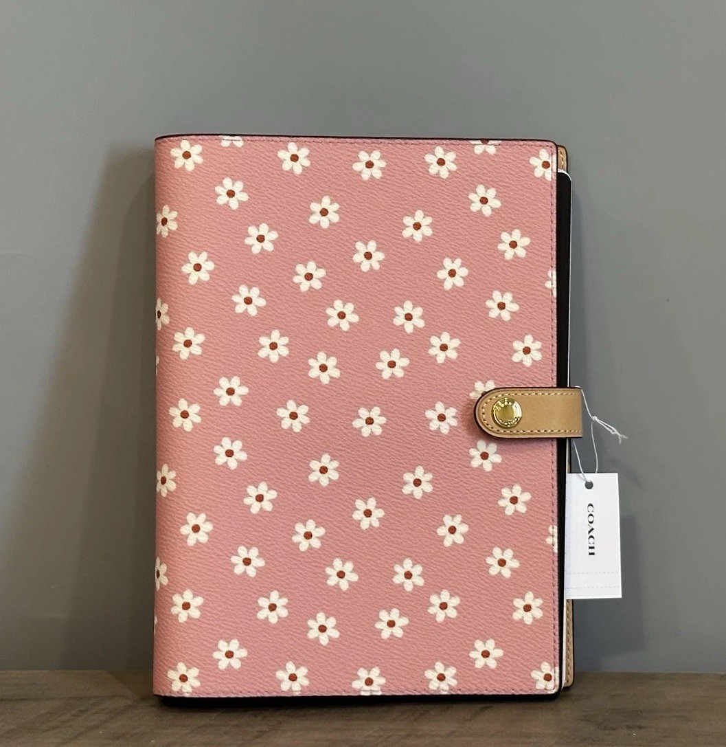 Coach Notebook With Pink Floral Print CFA42 In Gold/Pink Multi NEW