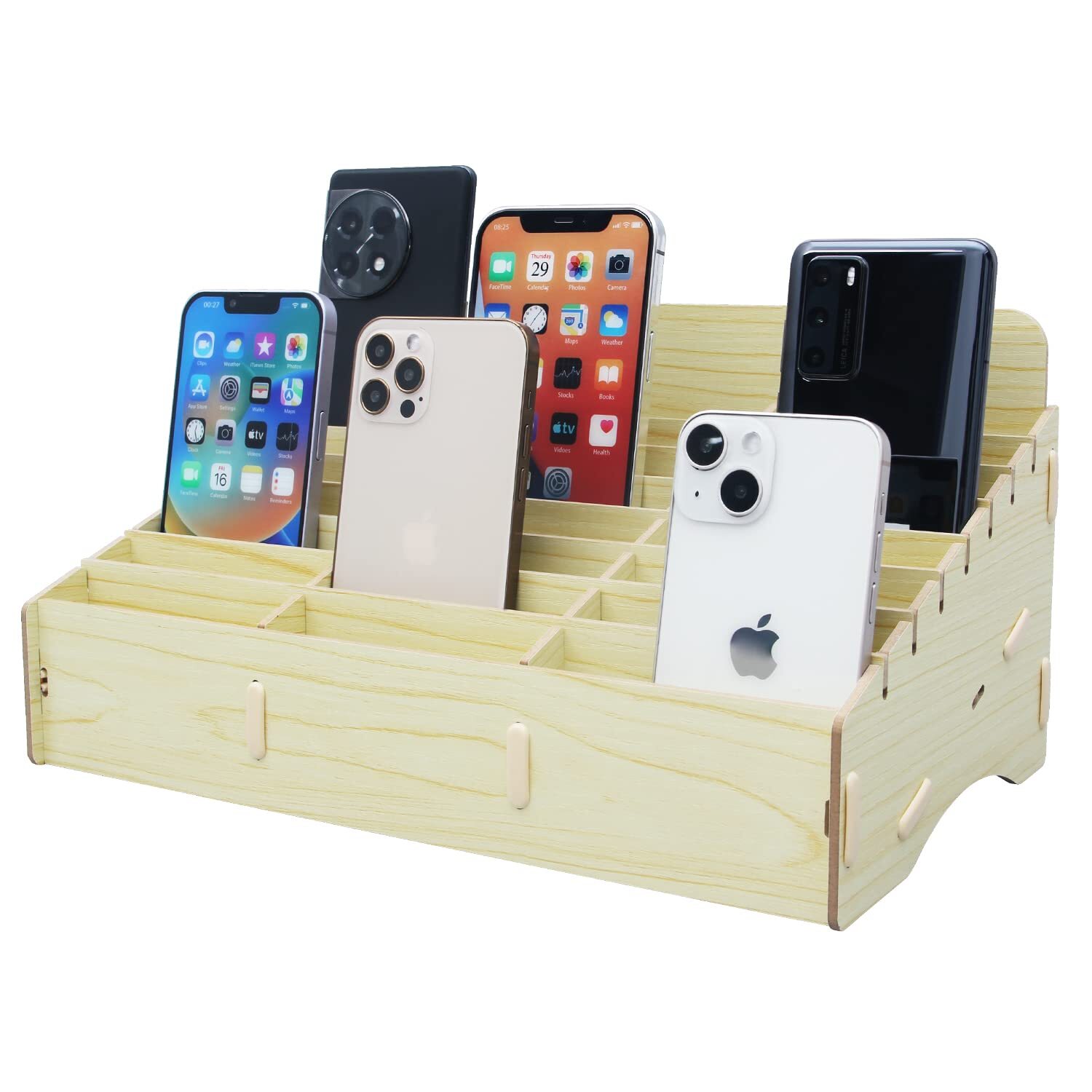 24 Grids Cell Phone Holder Classroom Pocket Chart Organizerwooden Storage Box Ph