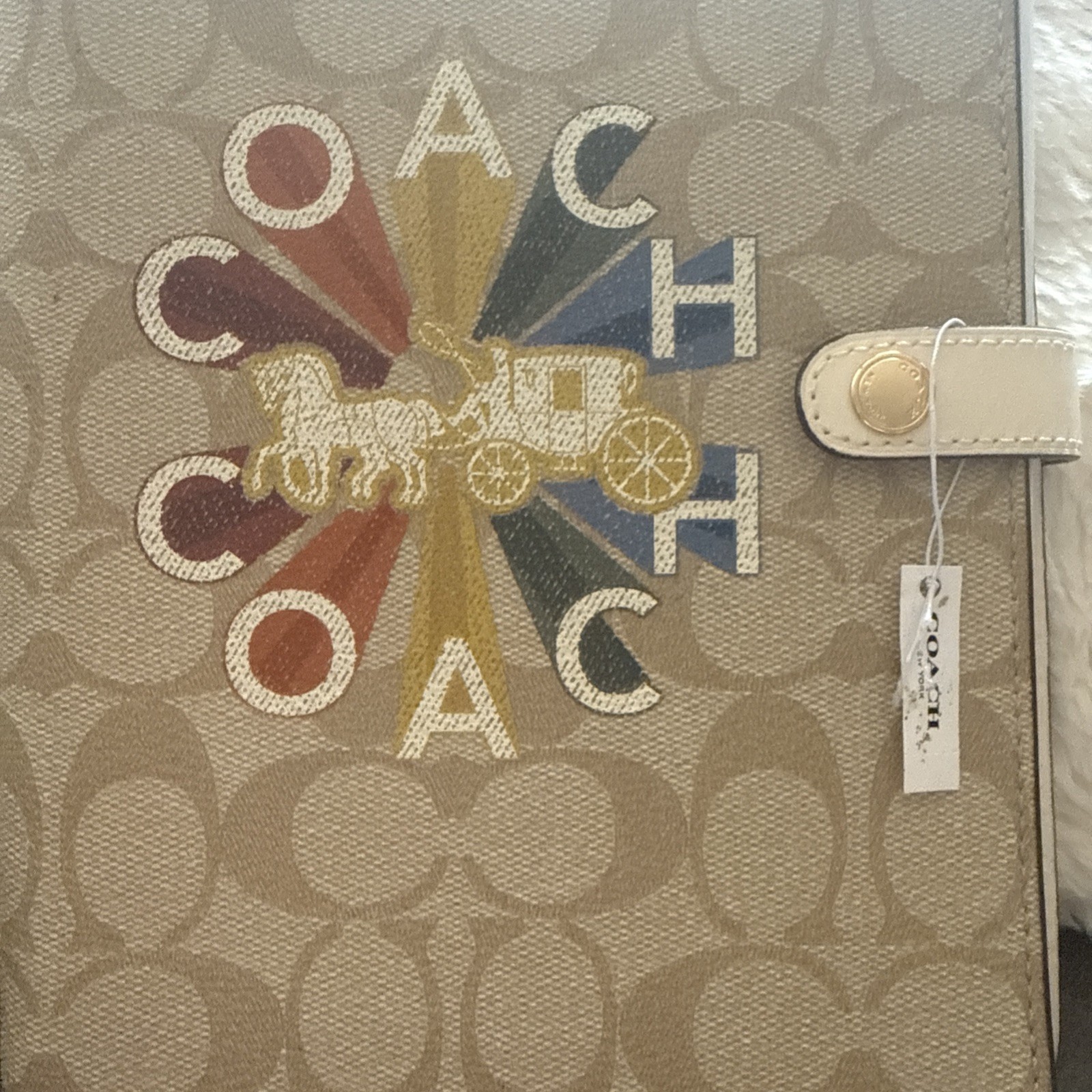 NWT Coach Notebook In Signature Canvas Horse And carriage Tan And Multi Color