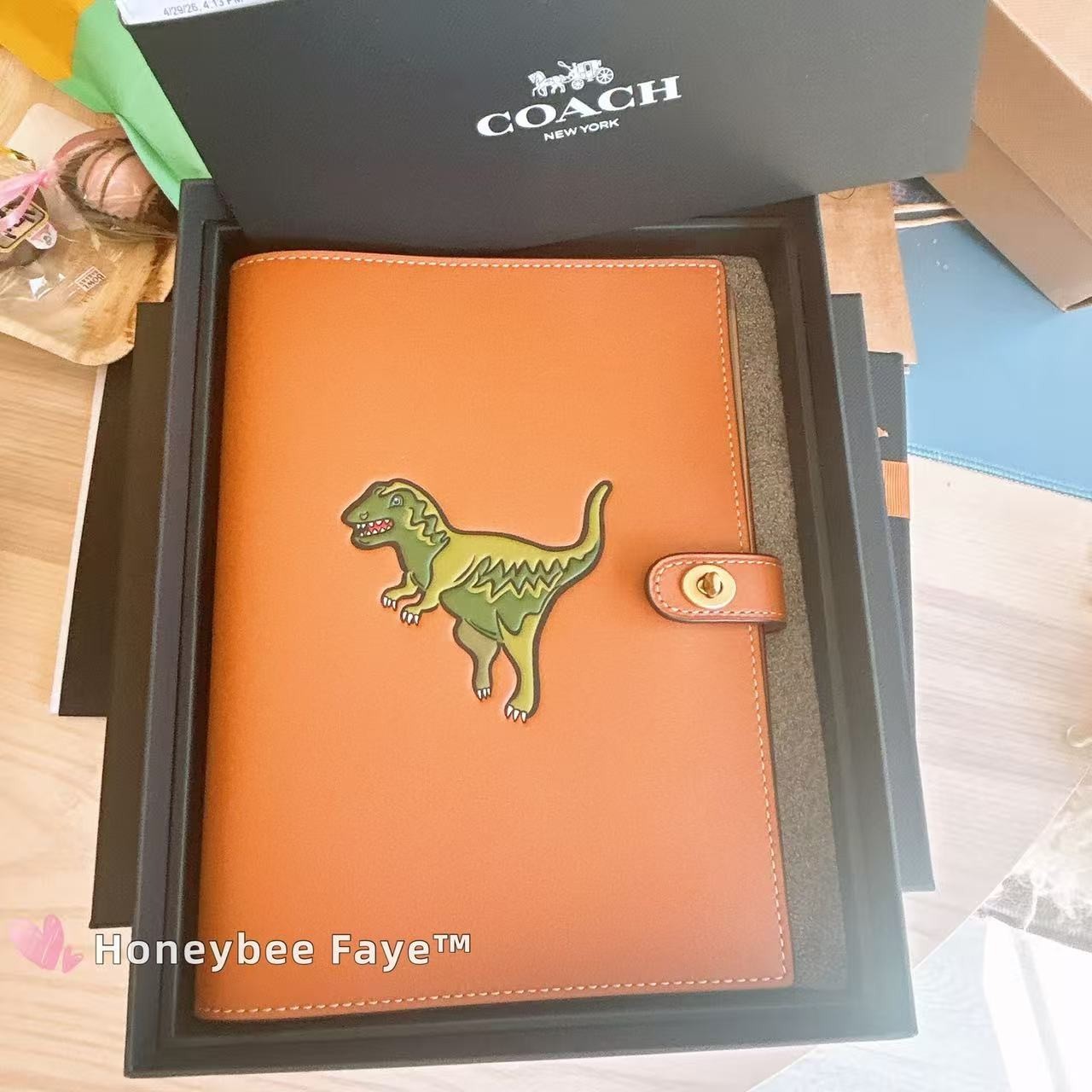 NWT Coach Notebook With Rexy CE928 smooth leather Brass Hazelnut In Box!