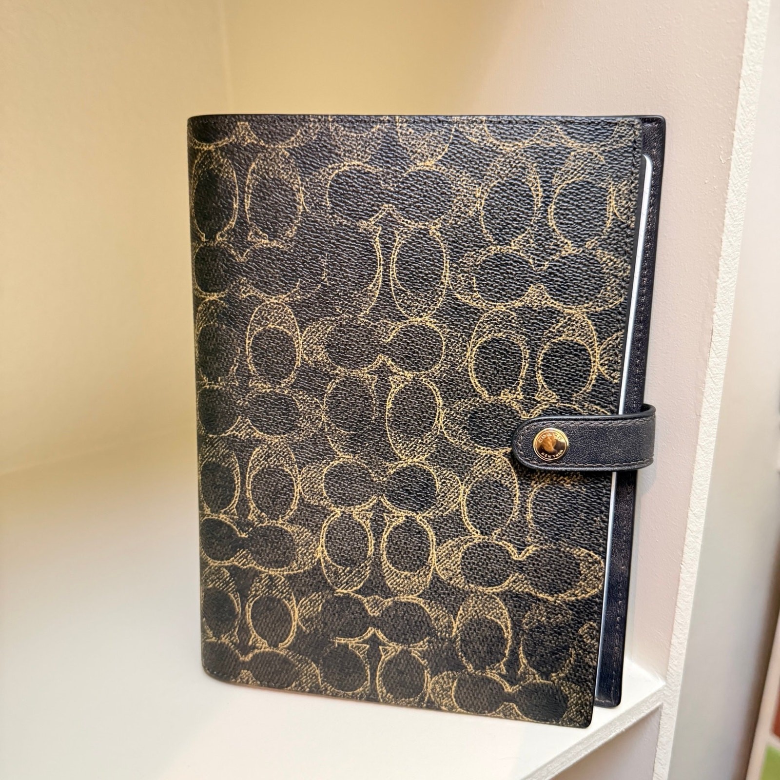 Coach Notebook In Signature Canvas Gold/Brown CDC99 NWT