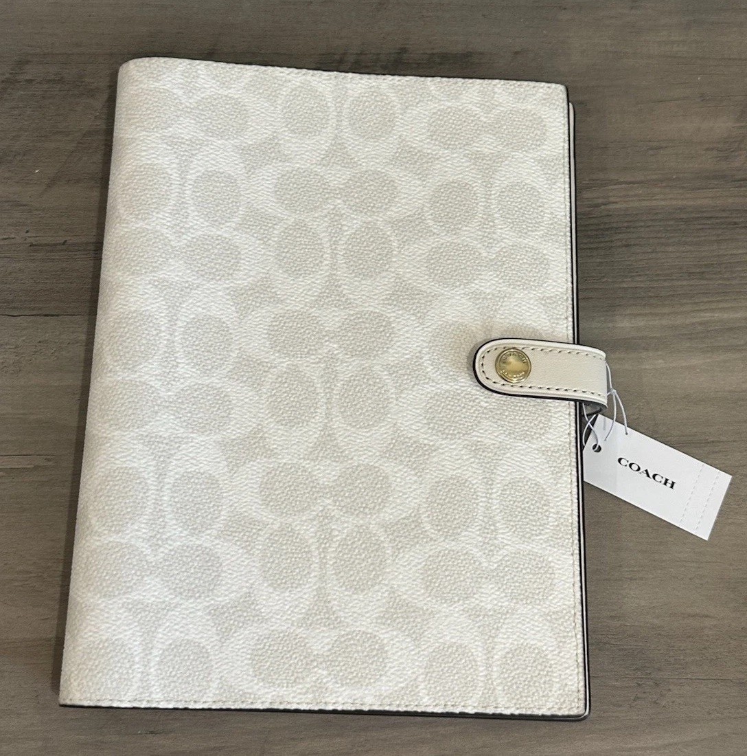 NWT Coach Notebook In Signature Canvas Smooth Leather White Chalk CZ198