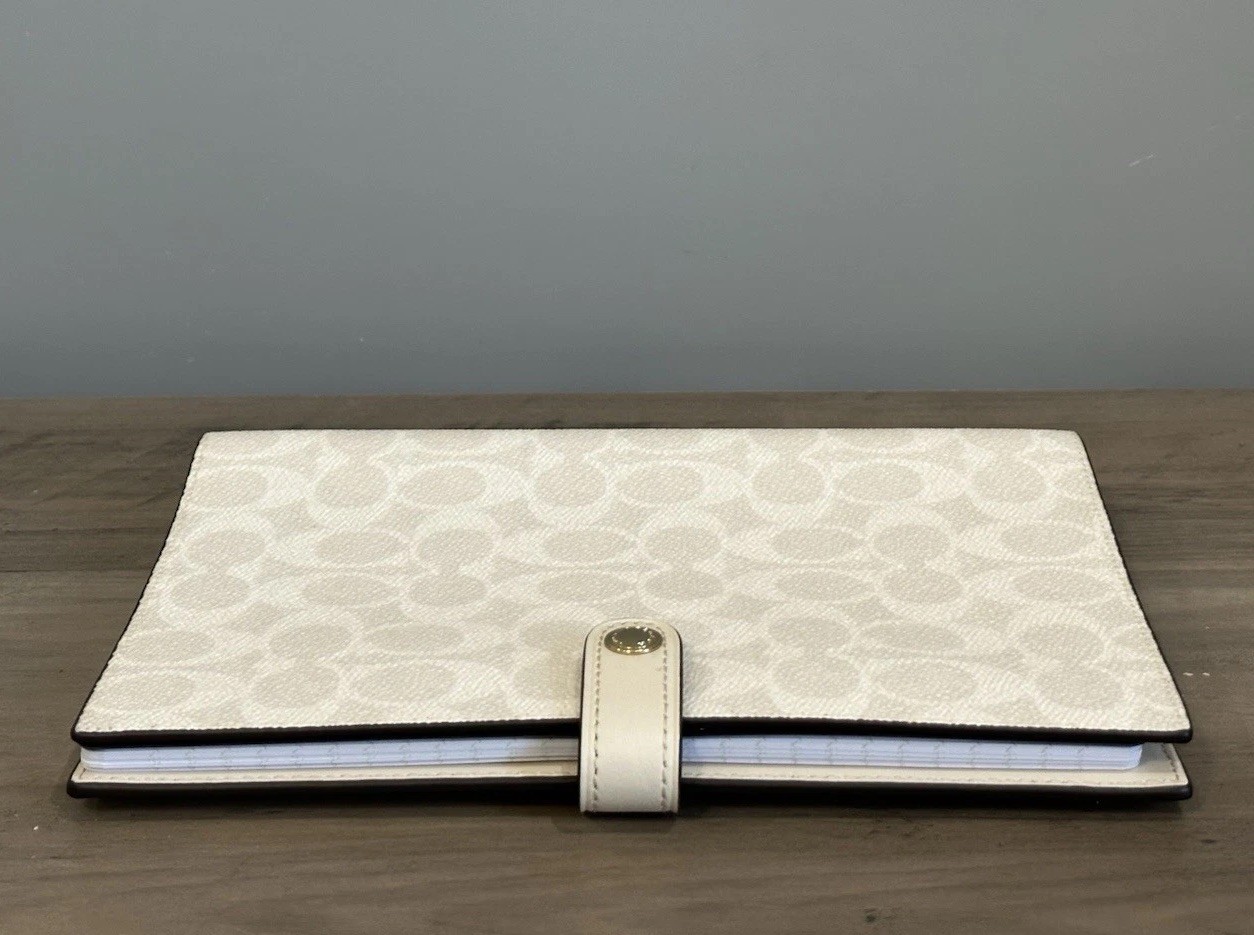 NWT Coach Notebook In Signature Canvas Smooth Leather White Chalk CZ198