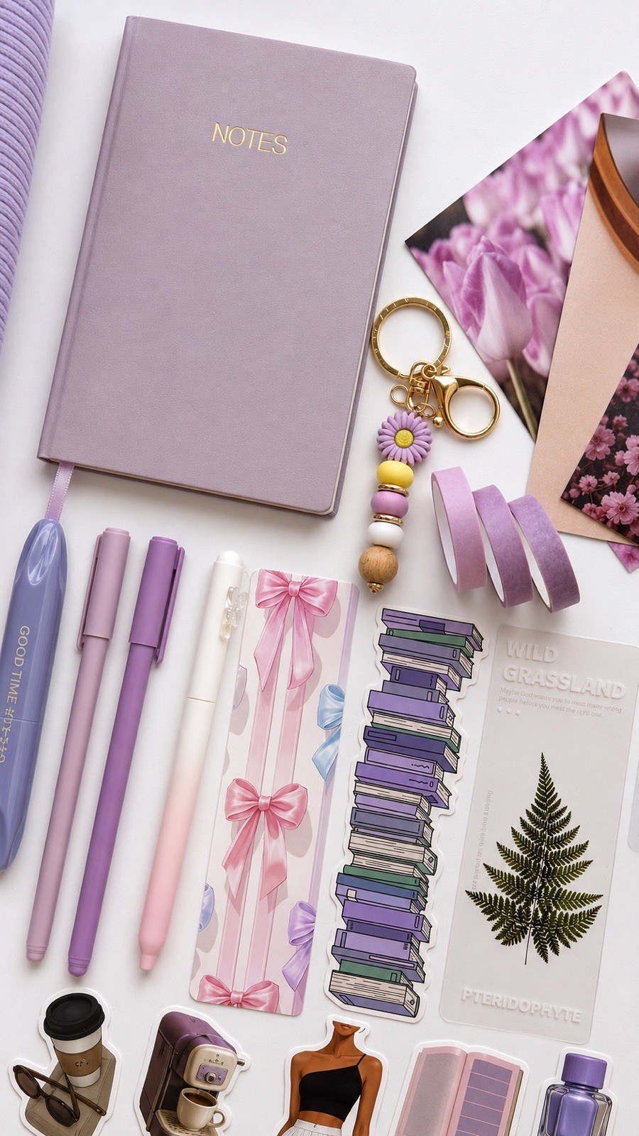 💜 Purple Kawaii Stationery Gift Box w/ Notebook, Pens, Stickers, Washi Tape