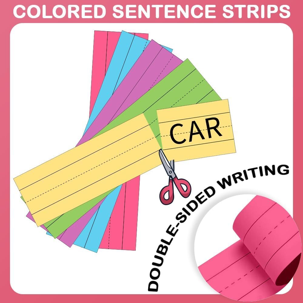 Pack of 100 Colored Sentence Strips Cardstock Colored Sentence Strips 3” x 12…