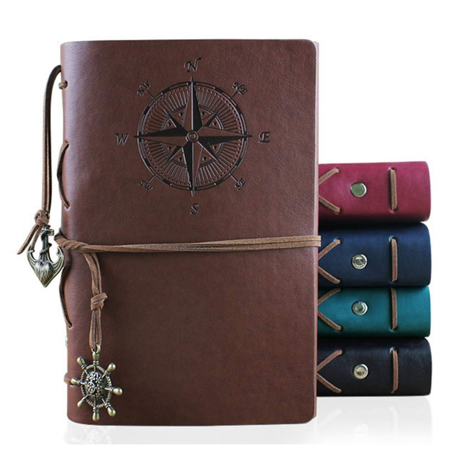 Leather Writing Journal Notebook, Vintage Nautical Spiral Notebook Refillable…
