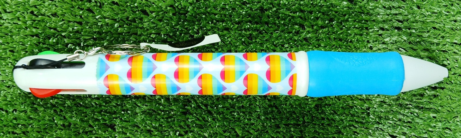 Jumbo Rainbow Hearts Multi color Ink Pen 4 colors Key Ring Heart Blue Colorful