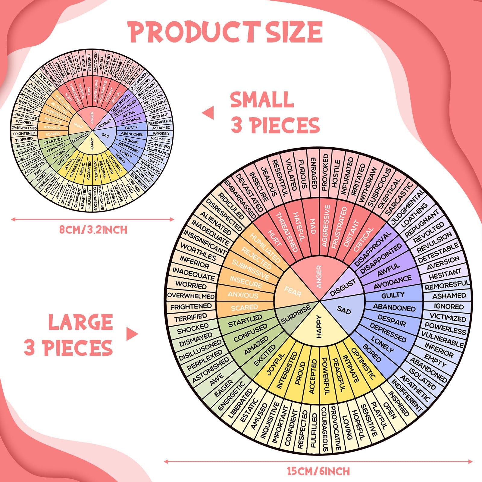 6 Pack Feelings Wheel Chart Stickers Emotion Decal for Car Social Worker