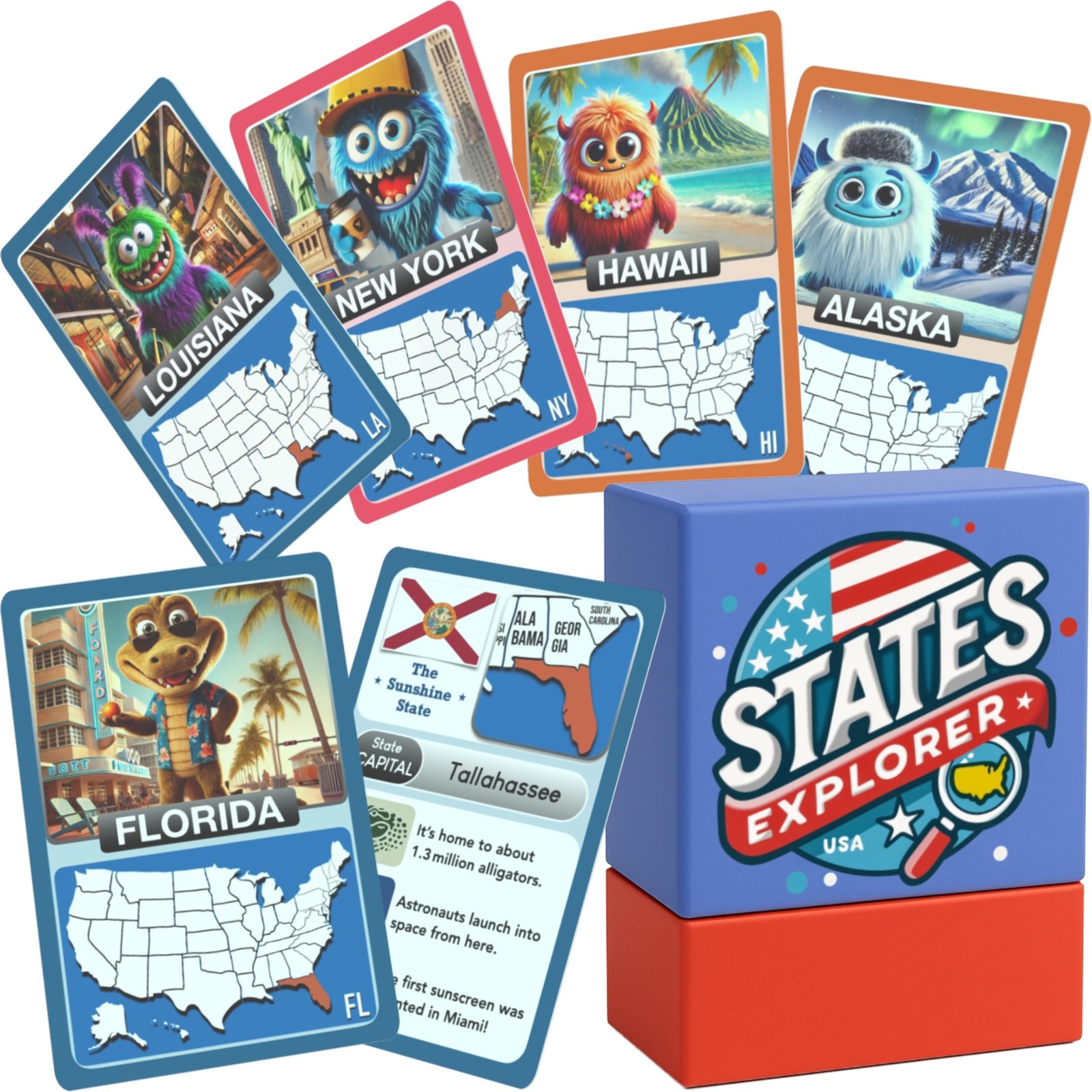 States Explorer – USA State Flashcards for Kids Ages 6+ | 50 United States