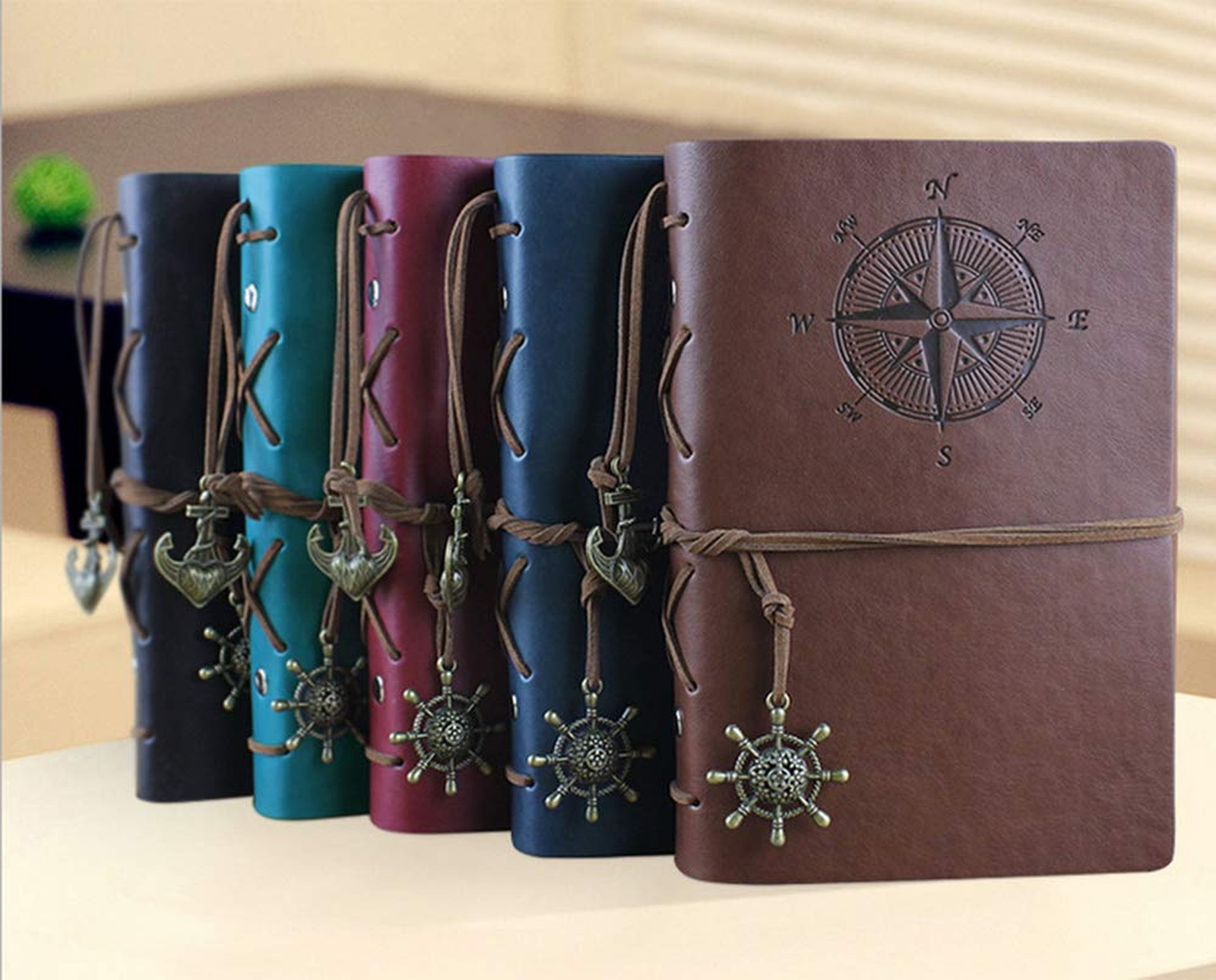 Leather Writing Journal Notebook, Vintage Nautical Spiral Notebook Refillable…