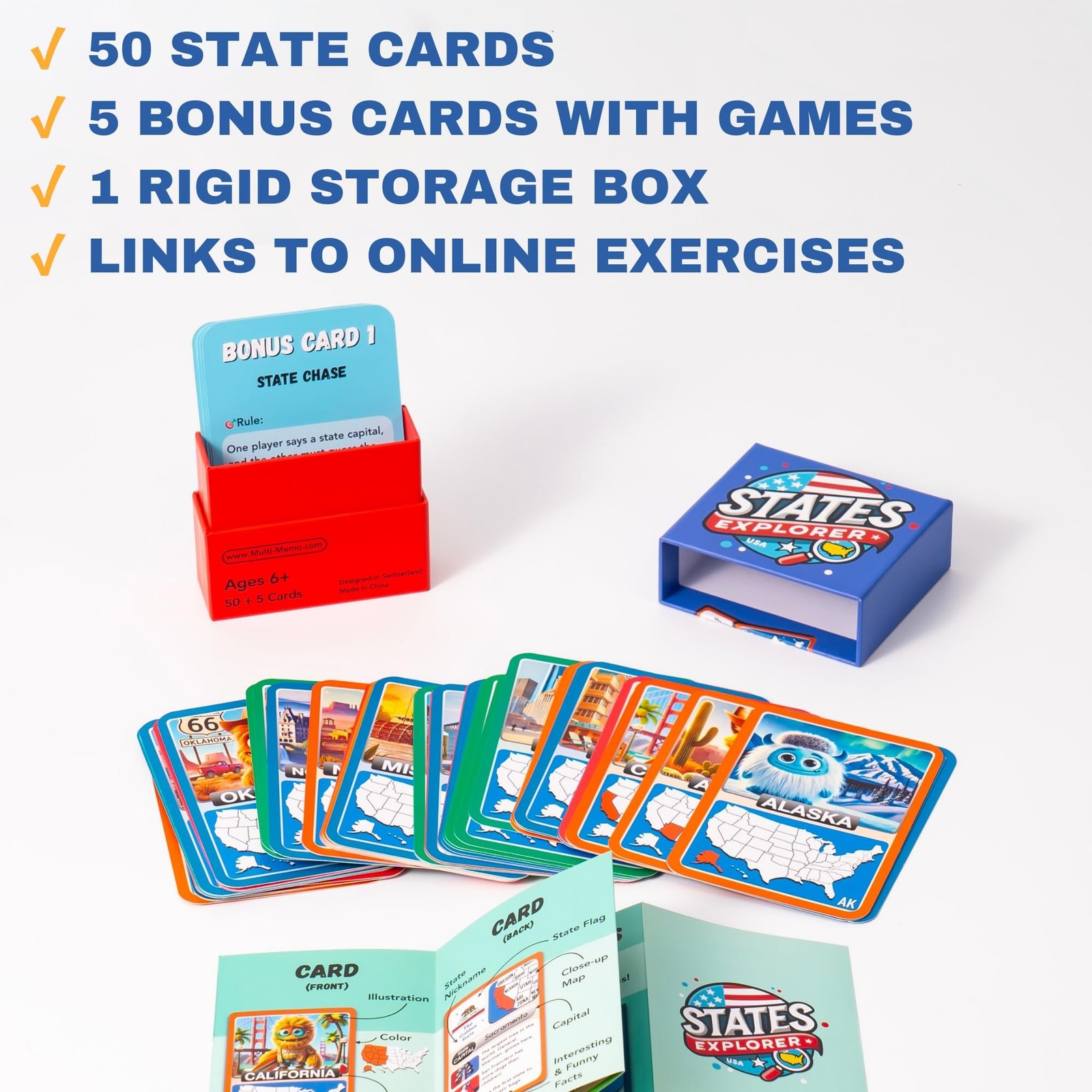 States Explorer – USA State Flashcards for Kids Ages 6+ | 50 United States
