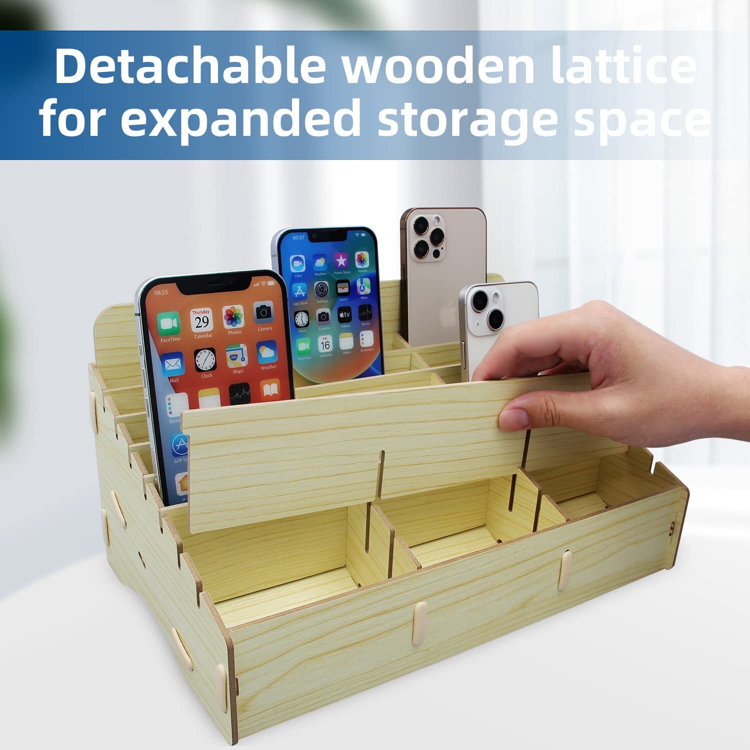 24 Grids Cell Phone Holder Classroom Pocket Chart Organizerwooden Storage Box Ph