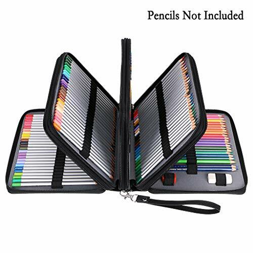 200 Slots Colored Pencil Organizer Deluxe Pu Leather Pencil Case Holder With Rem