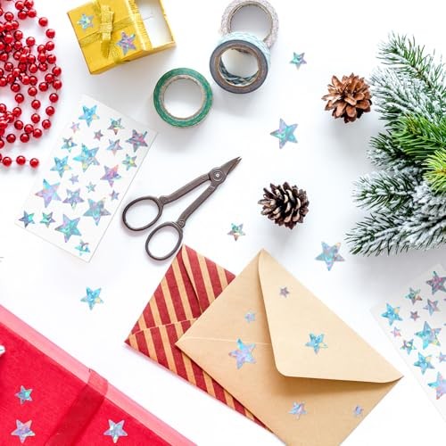 10 Sheets Holographic Glitter Silvery Stickers Multiple Sizes Self Star