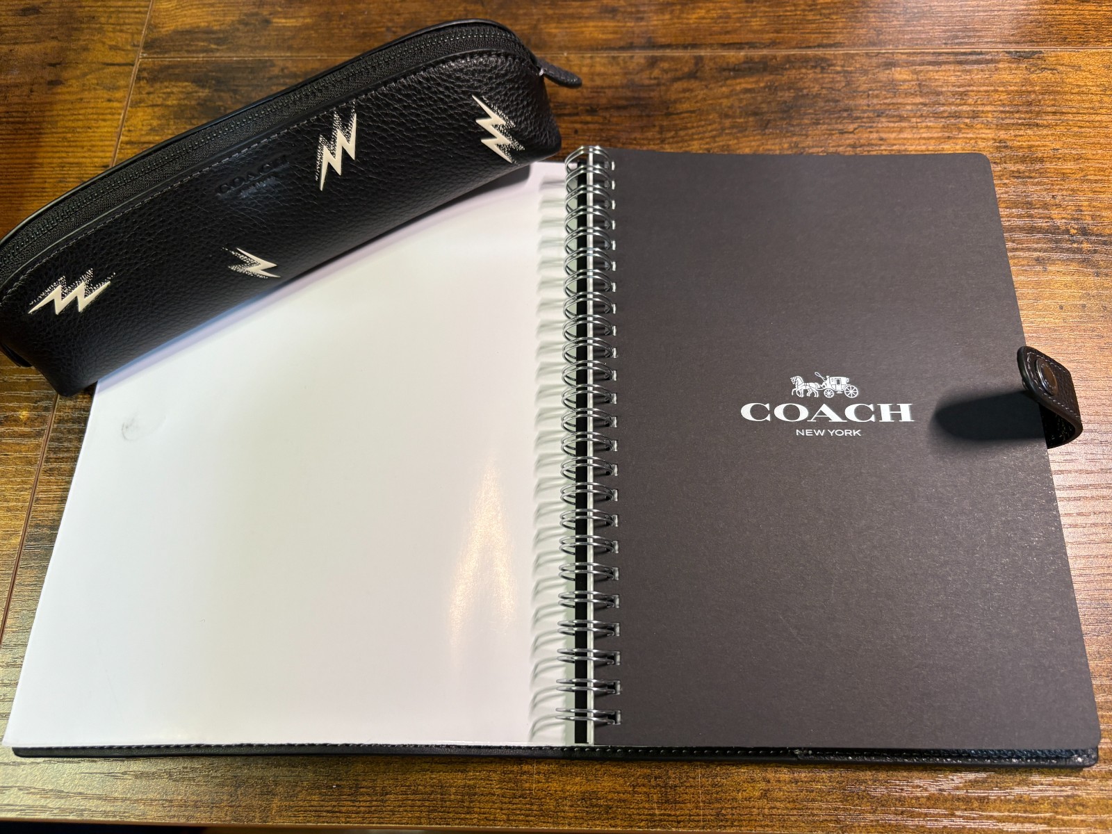 COACH Leather Notebook & Pencil Case Set With Lightning Bolt Print CDC87 NEW