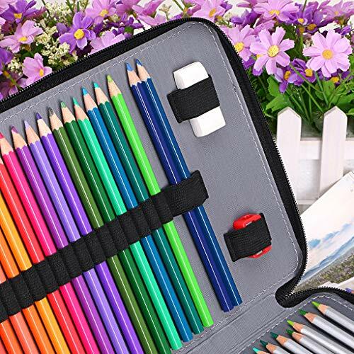 200 Slots Colored Pencil Organizer Deluxe Pu Leather Pencil Case Holder With Rem