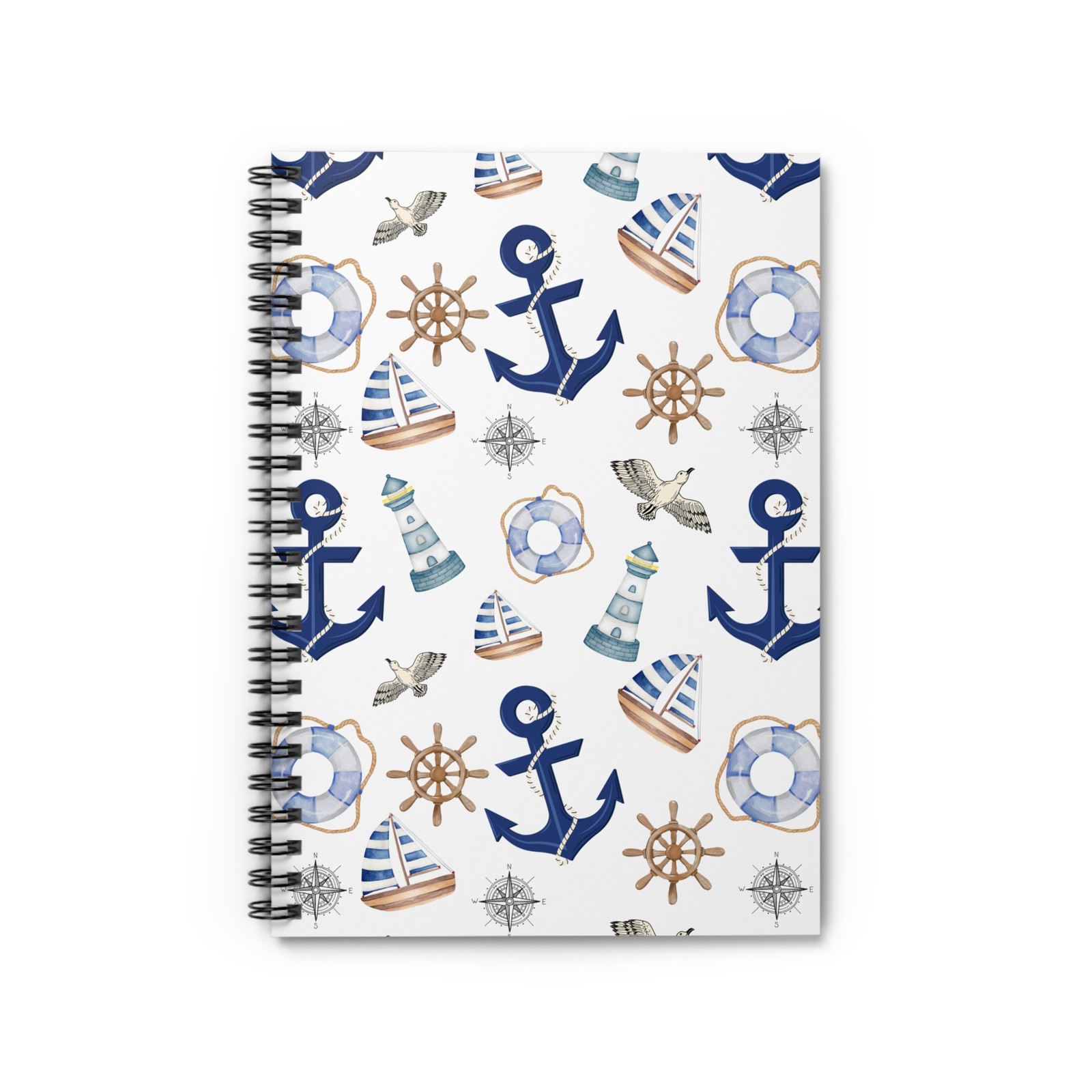 Nautical Anchors and Sailboats Spiral Notebook | Ruled | School or Work Supplies