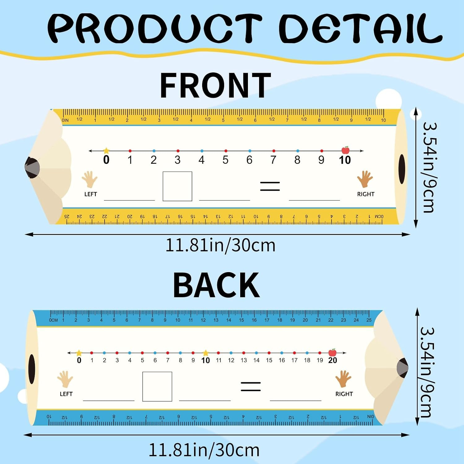 30Pcs Pencil Number Lines, Double Sided Number Lines for Students, 12x4Inch