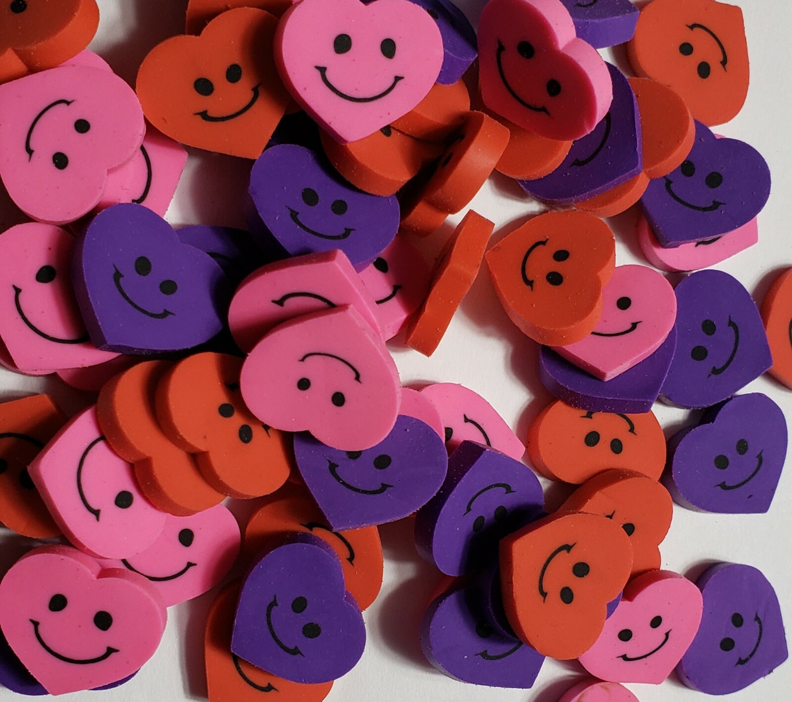 Lot of 40 Mini Multi Color Hearts Purple Red Pink Rubber Pencil Eraser Small