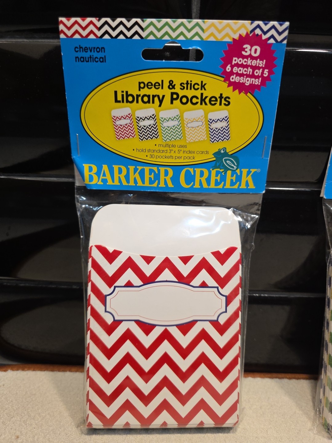 Lot Of 3 30-Packs Barker Creek Nautical Chevron Library Pockets Peel & Stick NEW