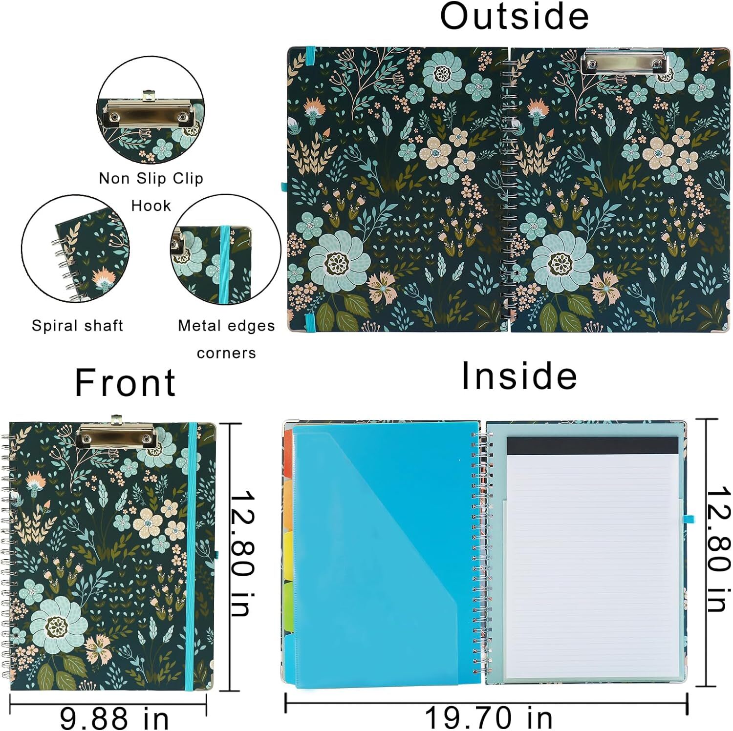 Clipboard Folio Spiral Folder Board5 Extra Folders with 10 Storage PocketsRef…