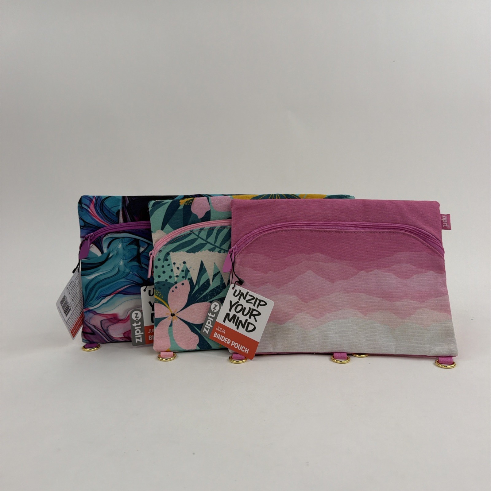 3 pack Zipit Multi Color Jumbo Binder Pouch (Variety Colors)