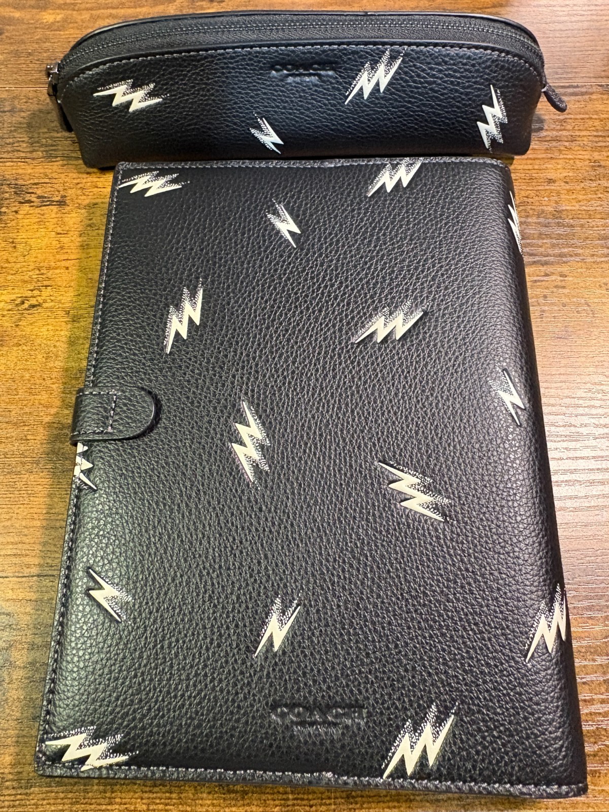 COACH Leather Notebook & Pencil Case Set With Lightning Bolt Print CDC87 NEW