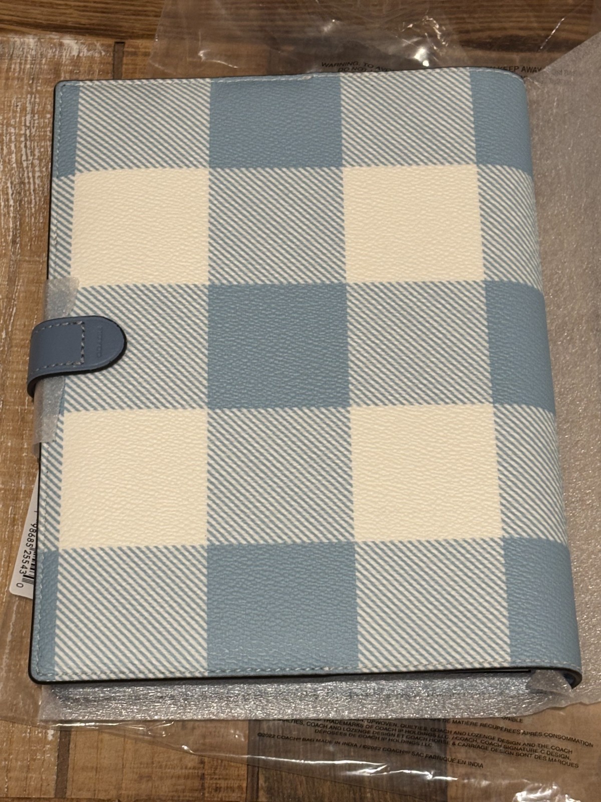 2026 Coach Notebook With Gingham Print | Blue/White CFA43 NWT