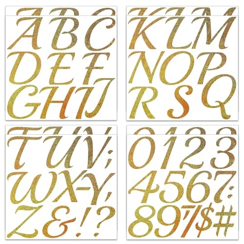3 Inch Glitter Cursive Letter Stickers Large,8 Sheets 100 Pieces Gold Alphabet