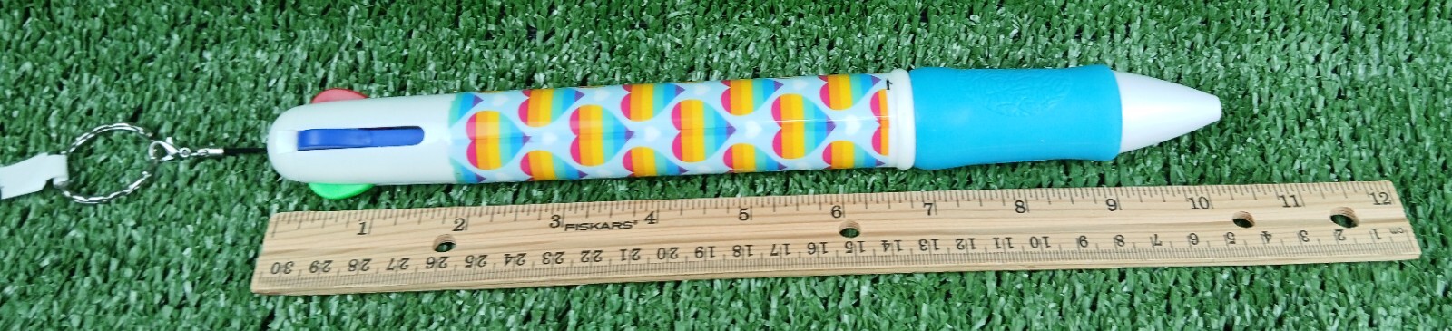 Jumbo Rainbow Hearts Multi color Ink Pen 4 colors Key Ring Heart Blue Colorful