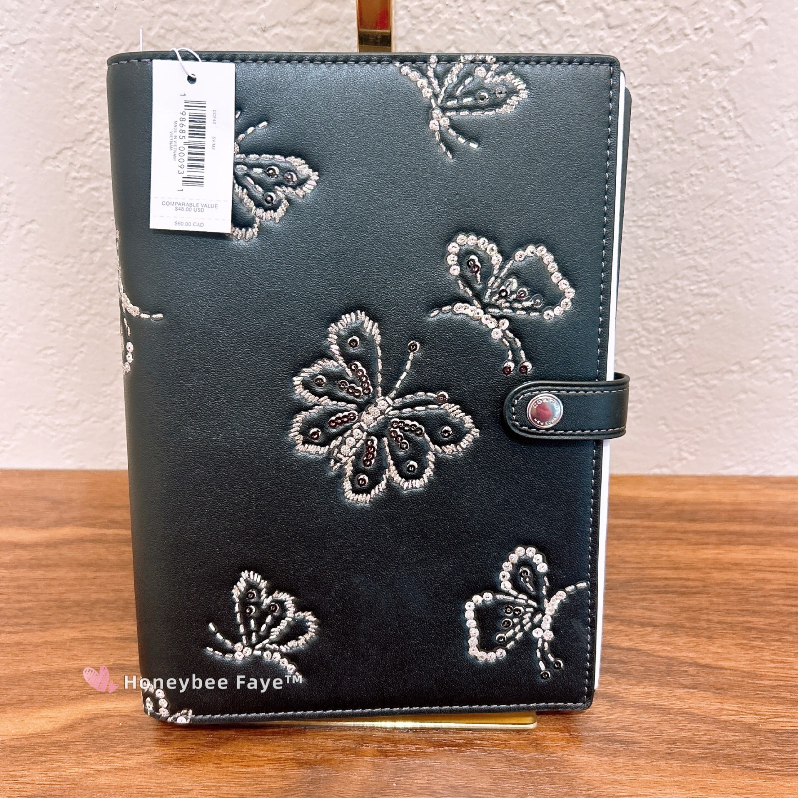 NWT Coach Notebook With Butterfly Print CCF42 (count 1) black color.