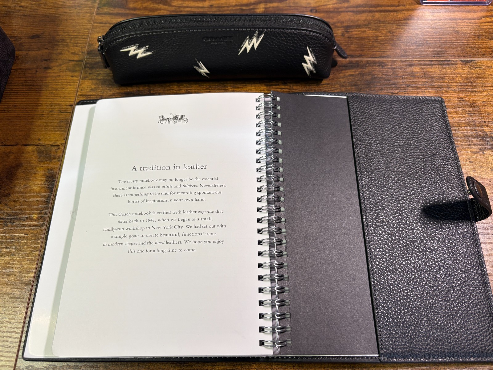 COACH Leather Notebook & Pencil Case Set With Lightning Bolt Print CDC87 NEW