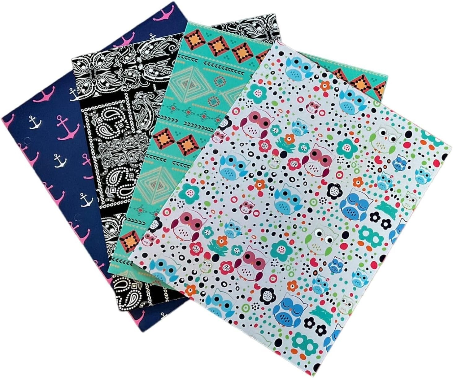 Back to School Folders Set of 4 Owls, Southwest, Paisley, Nautical Anchors Girls