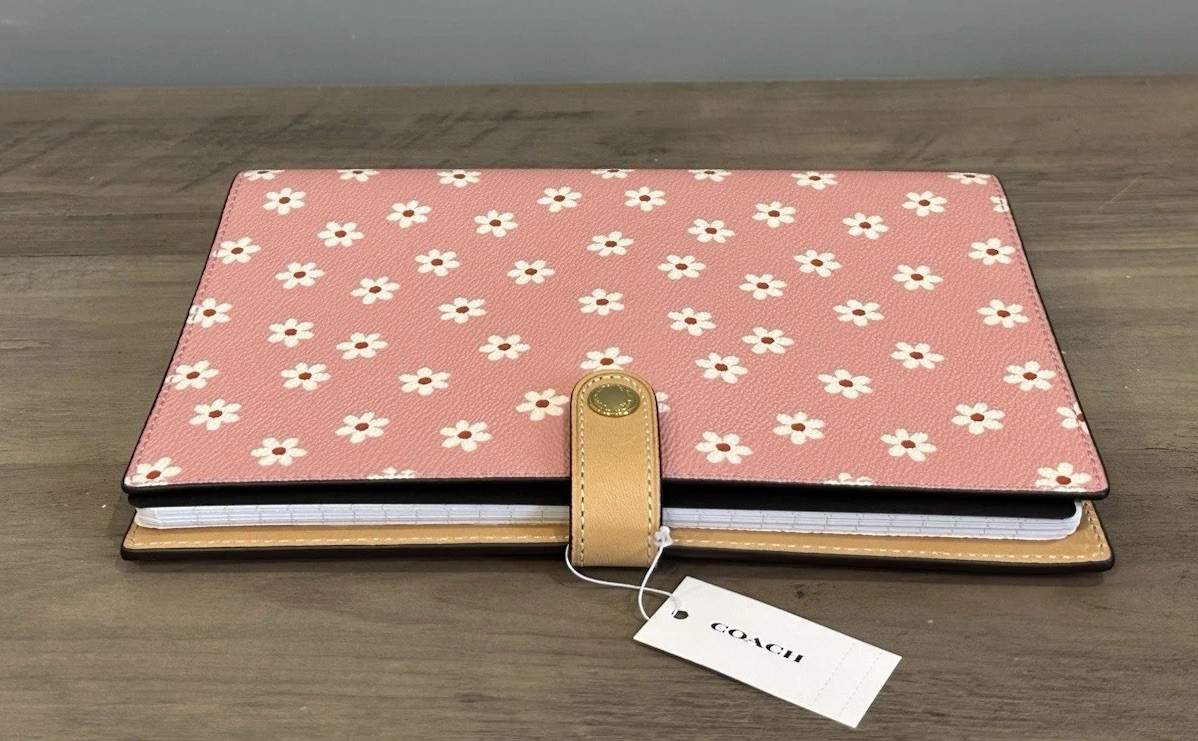 Coach Notebook With Pink Floral Print CFA42 In Gold/Pink Multi NEW