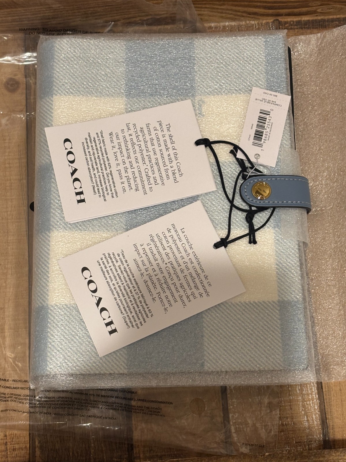 2026 Coach Notebook With Gingham Print | Blue/White CFA43 NWT