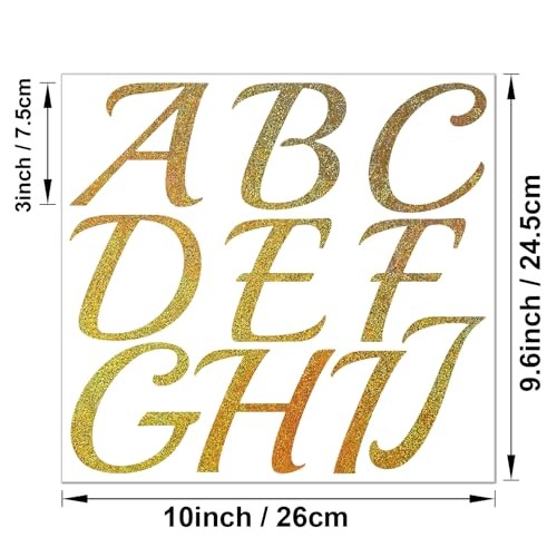 3 Inch Glitter Cursive Letter Stickers Large,8 Sheets 100 Pieces Gold Alphabet