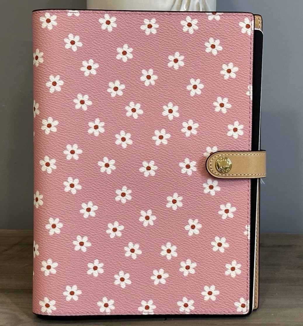Coach Notebook With Pink Floral Print CFA42 In Gold/Pink Multi NEW
