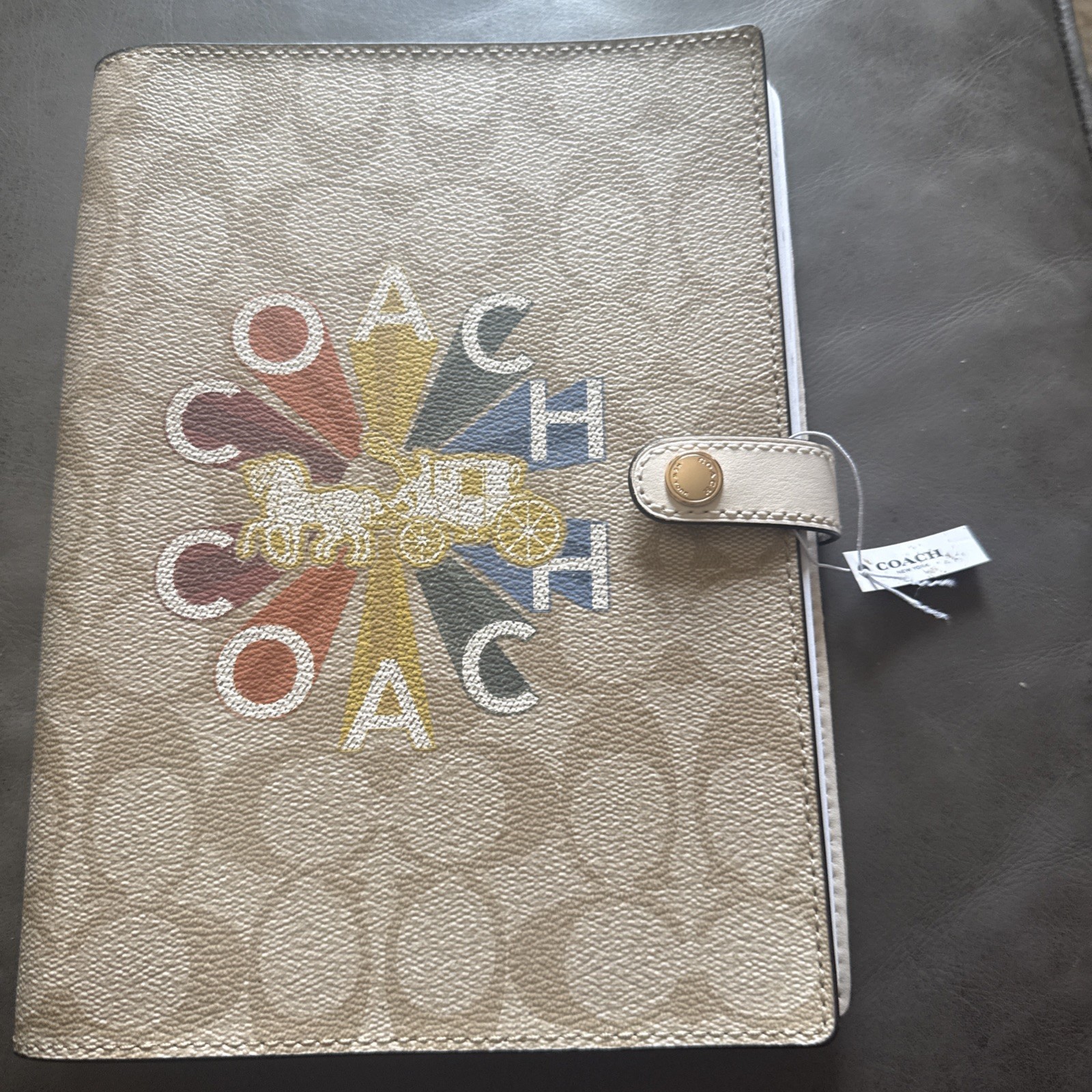 NWT Coach Notebook In Signature Canvas Horse And carriage Tan And Multi Color