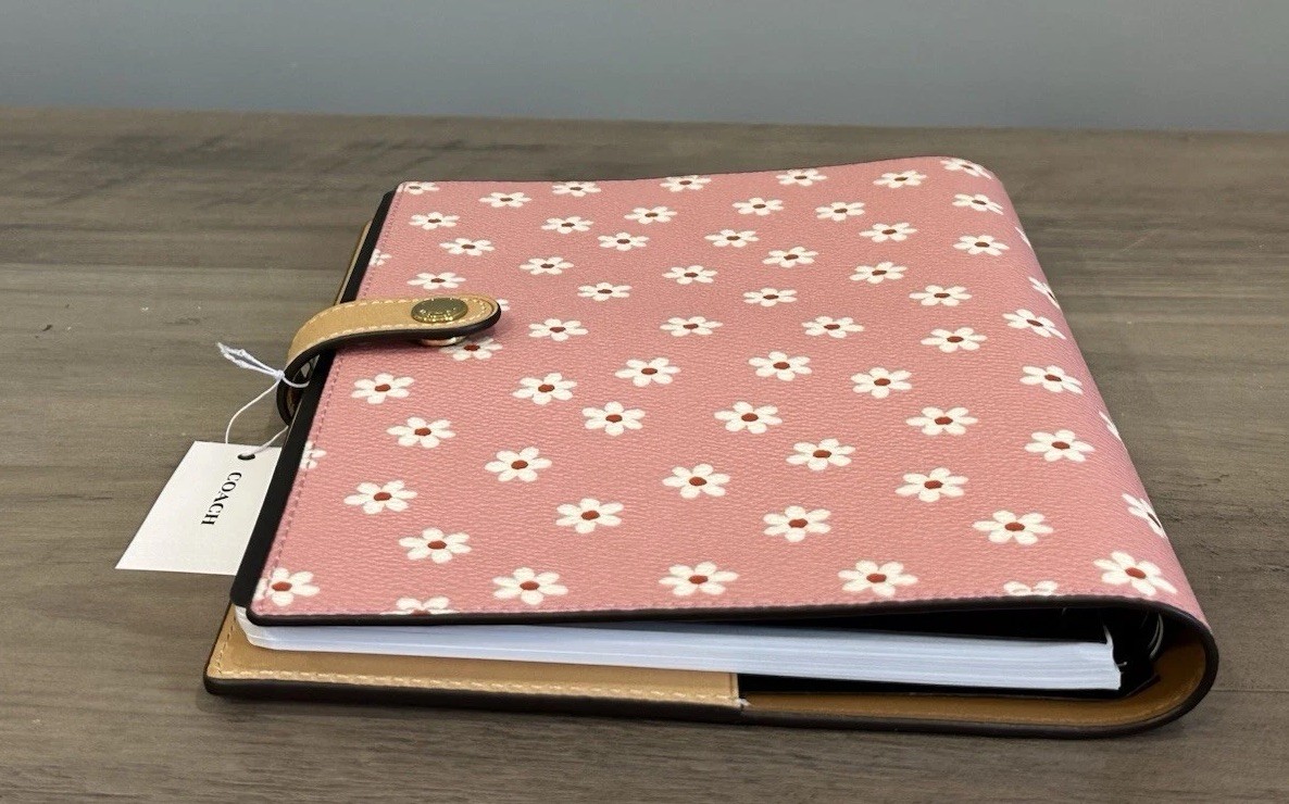 Coach Notebook With Pink Floral Print CFA42 In Gold/Pink Multi NEW