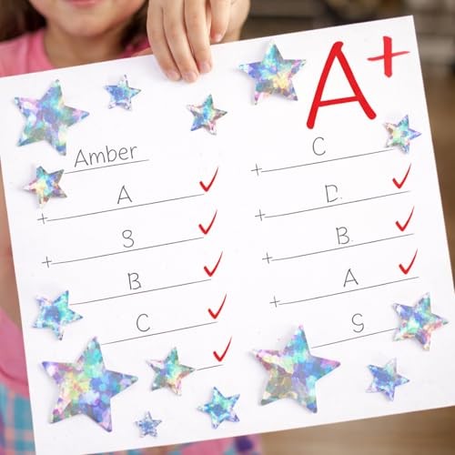 10 Sheets Holographic Glitter Silvery Stickers Multiple Sizes Self Star