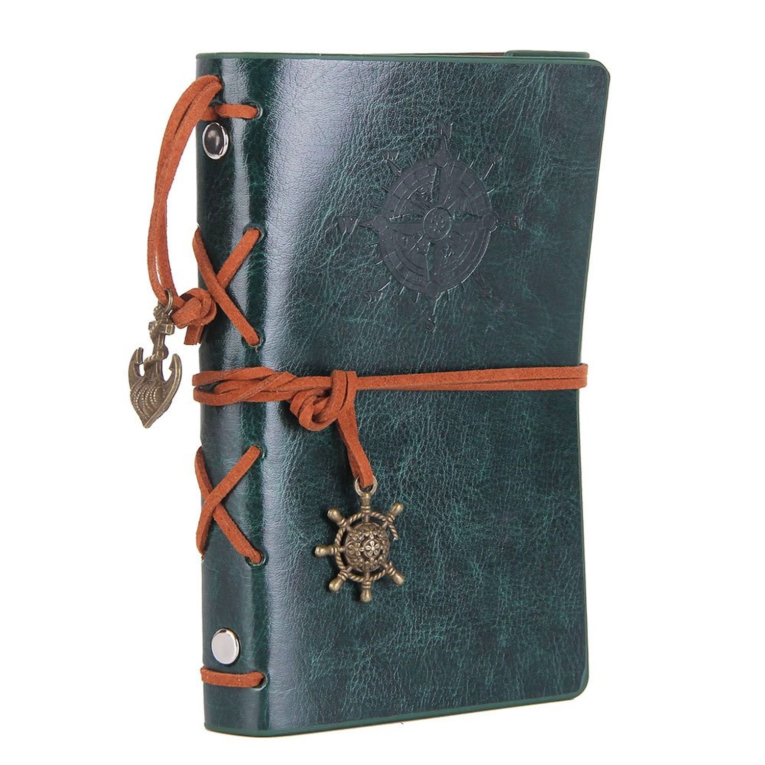 EvZ Retro Green Leather Journal – 5&Prime; Refillable Vintage Nautical Notebook wit…