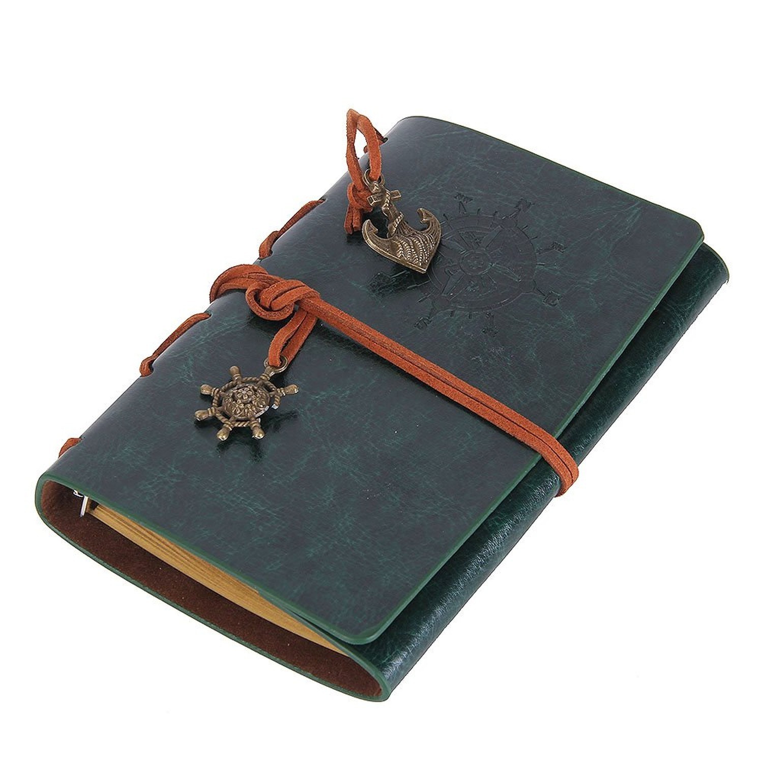 EvZ Retro Green Leather Journal – 5&Prime; Refillable Vintage Nautical Notebook wit…