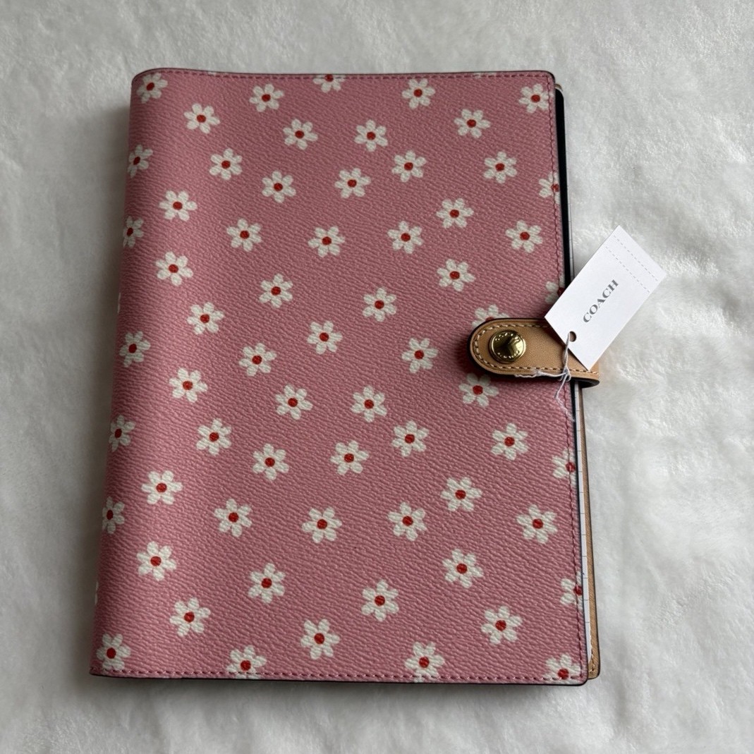 COACH CA42 A5 Spiral Lined Notebook Journal Snap Closure Pink Floral