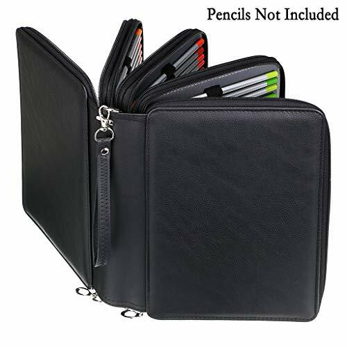200 Slots Colored Pencil Organizer Deluxe Pu Leather Pencil Case Holder With Rem