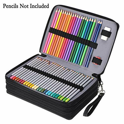 200 Slots Colored Pencil Organizer Deluxe Pu Leather Pencil Case Holder With Rem