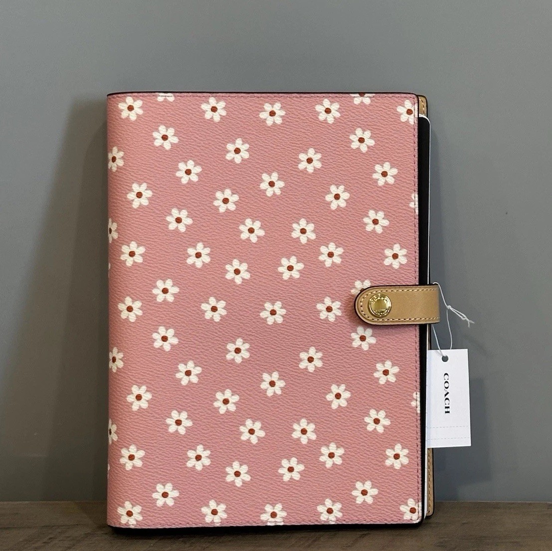 Coach Notebook With Pink Floral Print CFA42 In Gold/Pink Multi NEW