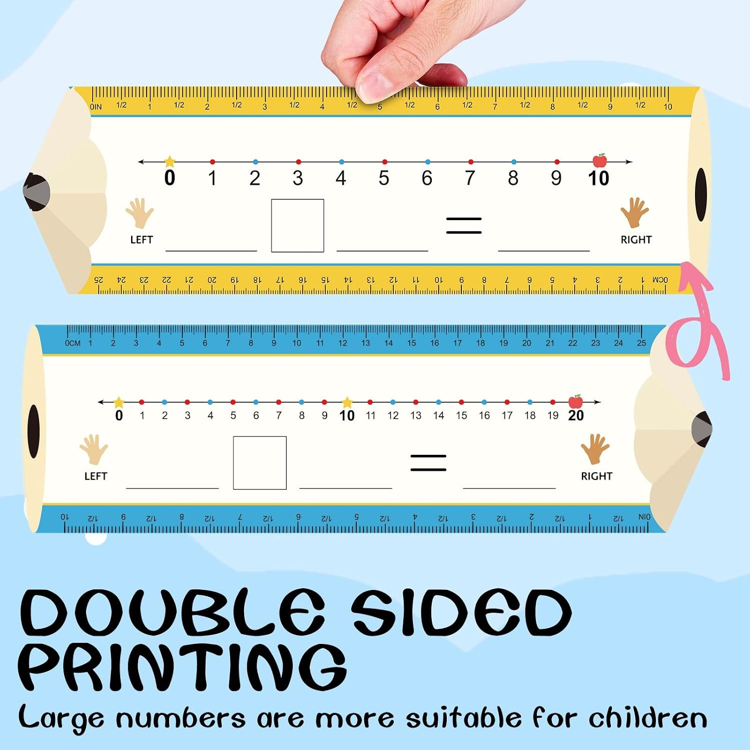 30Pcs Pencil Number Lines, Double Sided Number Lines for Students, 12x4Inch
